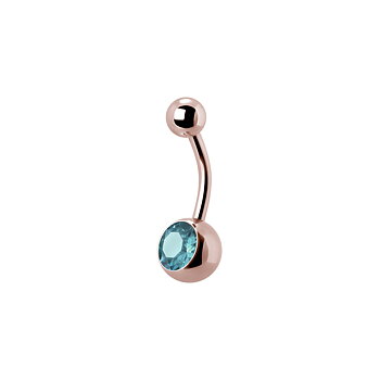 Navelpiercing - 1,6 mm - Roséguld - Enkel ljusblå kristall