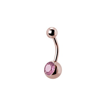 Navelpiercing - Roséguld - Enkel rosa kristall
