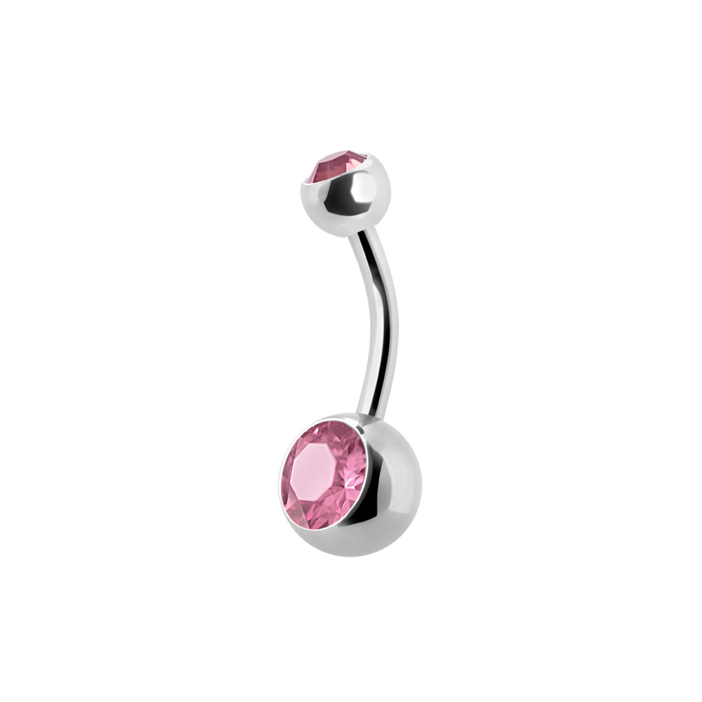 Navelpiercing - Stål - Dubbel rosa kristall
