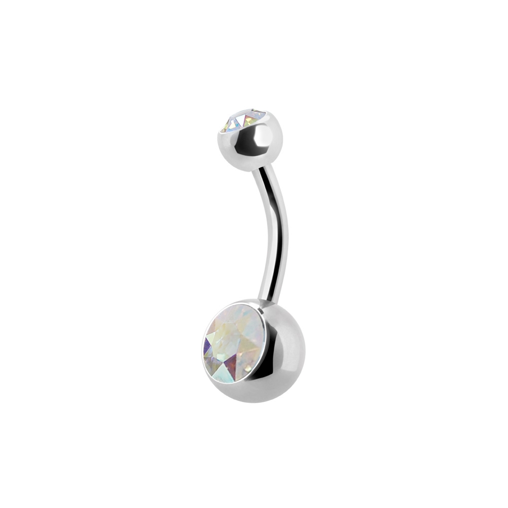 Navelpiercing - 1,6 mm - Stål - Dubbel regnbågsskimrande kristall