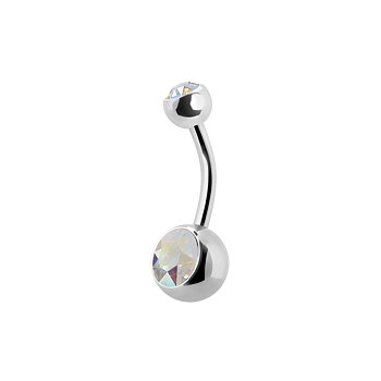 Navelpiercing - 1,6 mm - Stål - Dubbel regnbågsskimrande kristall