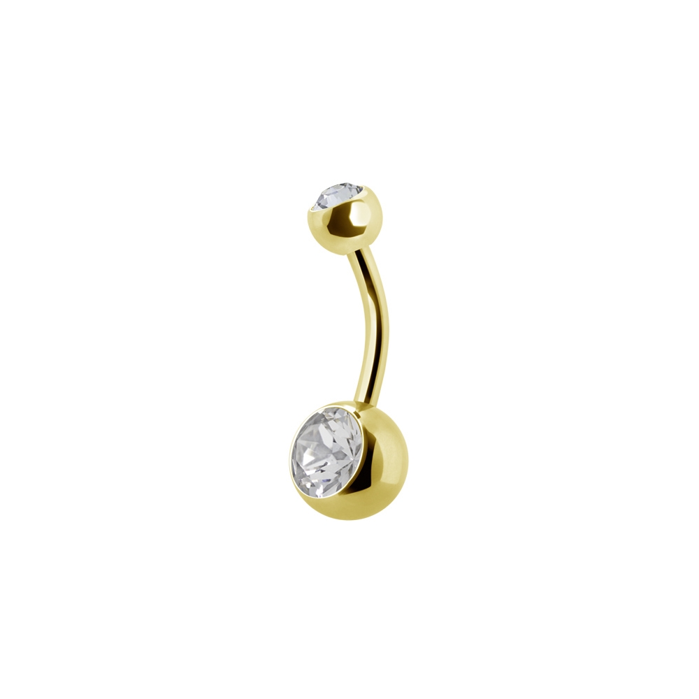 Navelpiercing - 1,6 mm - Guld - Dubbel Vit kristall