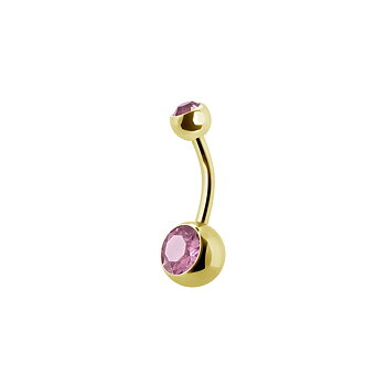 Navelpiercing - 1,6 mm - Guld - Dubbel Rosa kristall