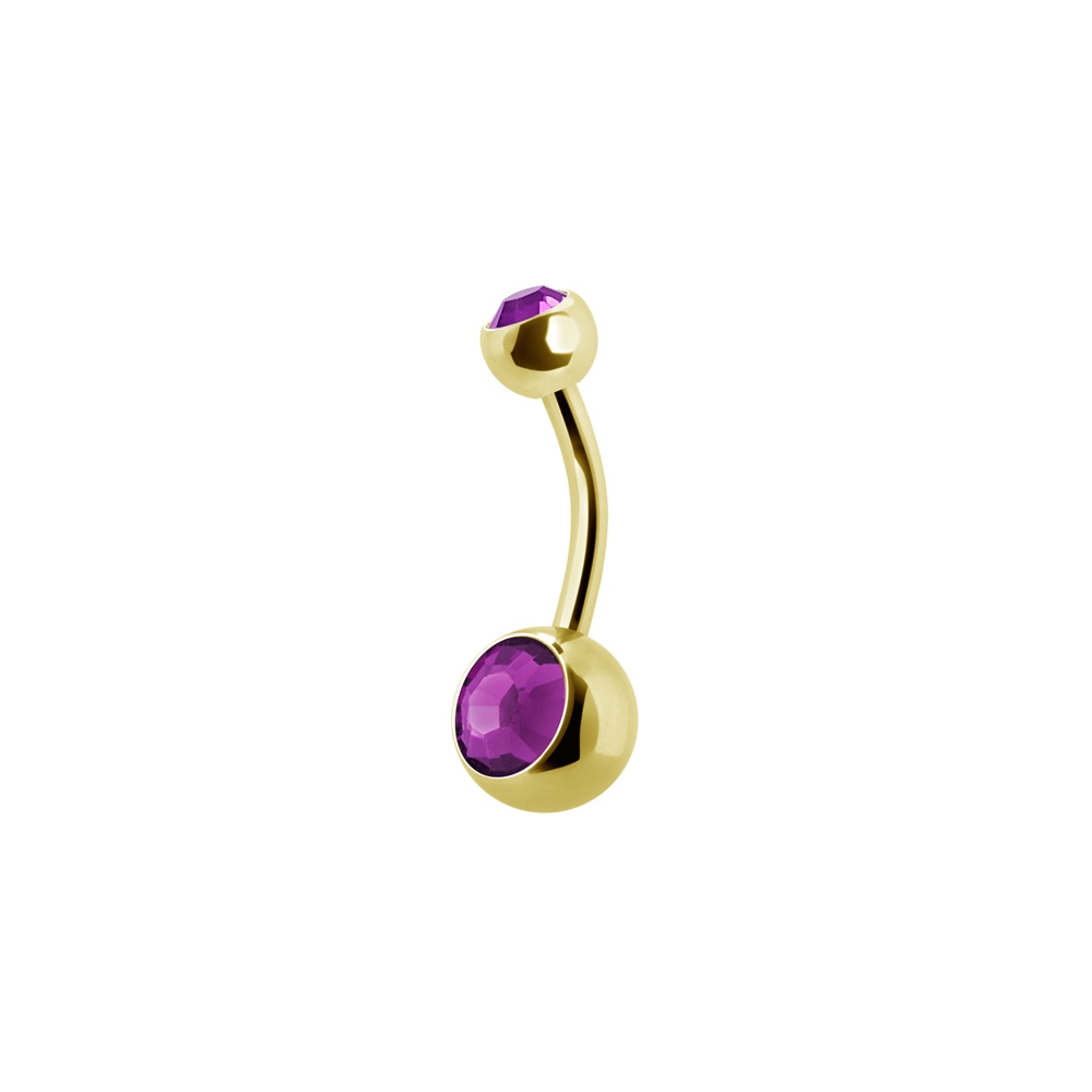 Navelpiercing - 1,6 mm - Guld - Dubbel Ljusblå kristall - 3