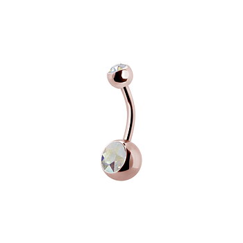 Navelpiercing - Roséguld - Dubbel Vit kristall