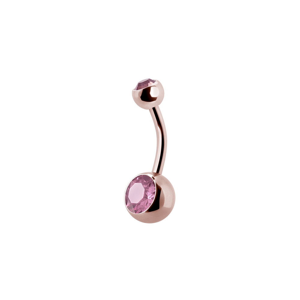 Navelpiercing - Roséguld - Dubbel Rosa kristall