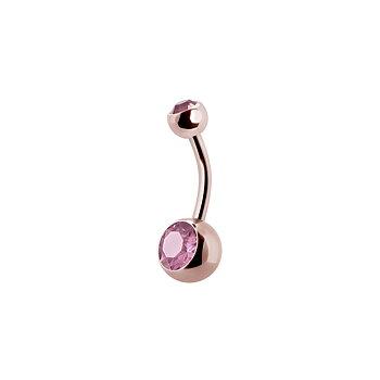 Navelpiercing - Roséguld - Dubbel Rosa kristall