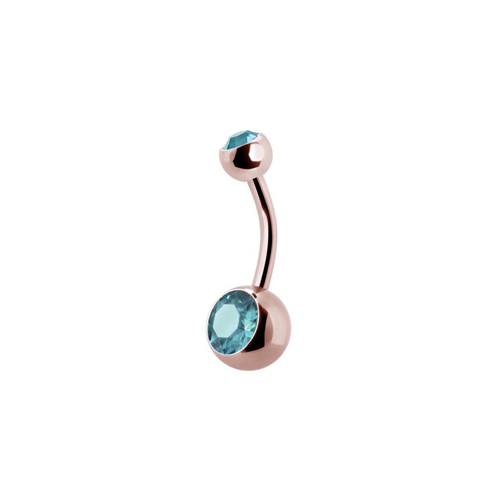 Navelpiercing - Roséguld - Dubbel Rosa kristall - 2