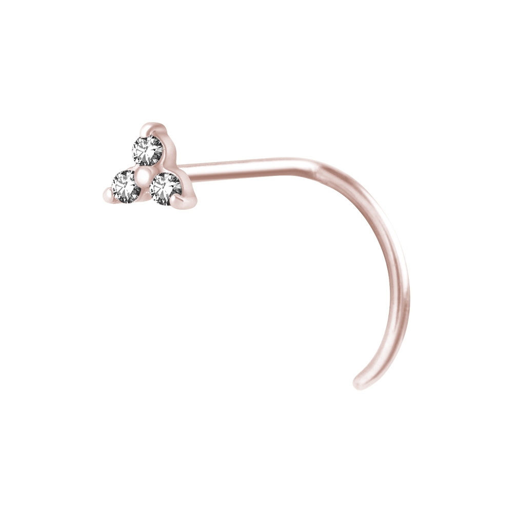 Näspiercing - 0,8 mm - roséguld - vita kristaller
