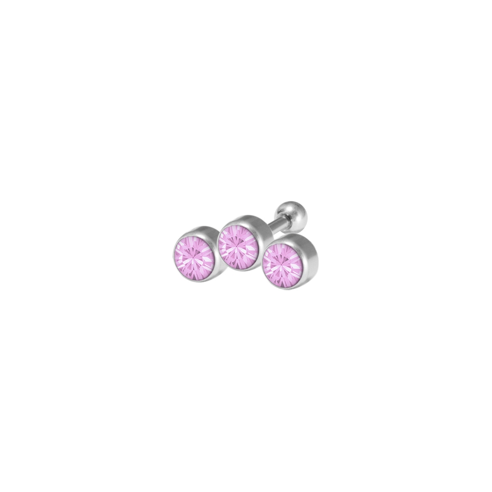 Barbell rund fattning 1,2 mm - 3 st rosa kristaller