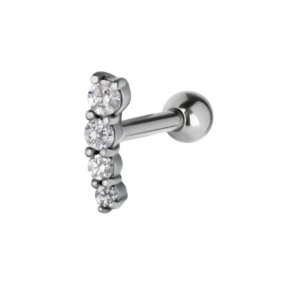 Barbell böjd modell - höger - 1,2 mm - 6 mm - vita kristaller