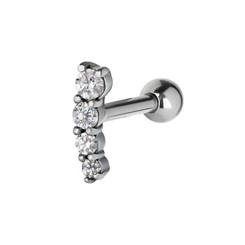 Barbell böjd modell - höger - 1,2 mm - 6 mm - vita kristaller