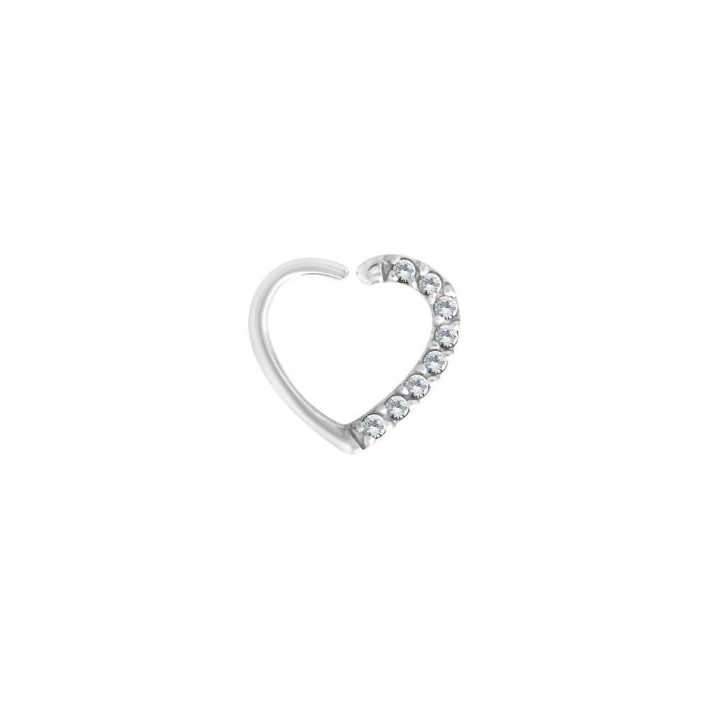 Piercingsmycke - 1,2 mm - vänster - hjärtform - stål - vita kristaller