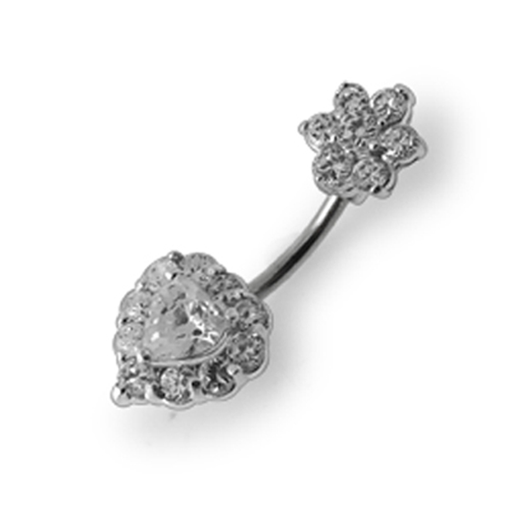 Navelpiercing - blomma och hjärta med swarovskikristaller