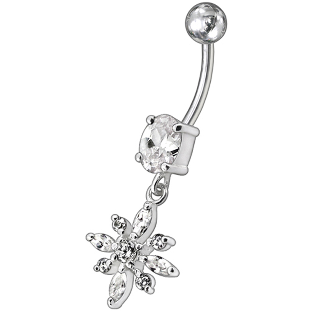 Navelpiercing - kristall och hängande blomma