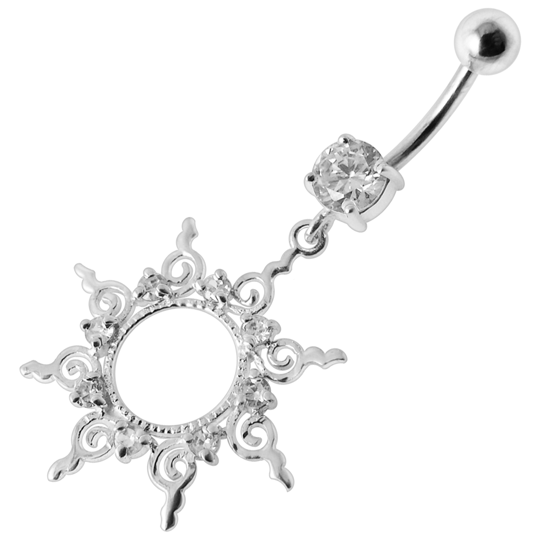 Navelpiercing - 1,6 mm - Stål - Sol med kristaller