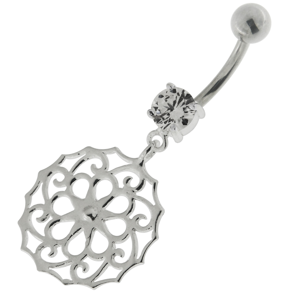 Navelpiercing - 1,6 mm - Kristall med ornament
