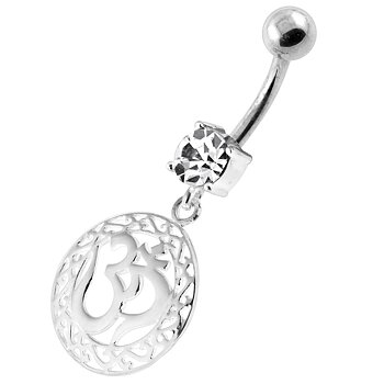 Navelpiercing - 1,6 mm - Ohm eller Aum med kristall - stål