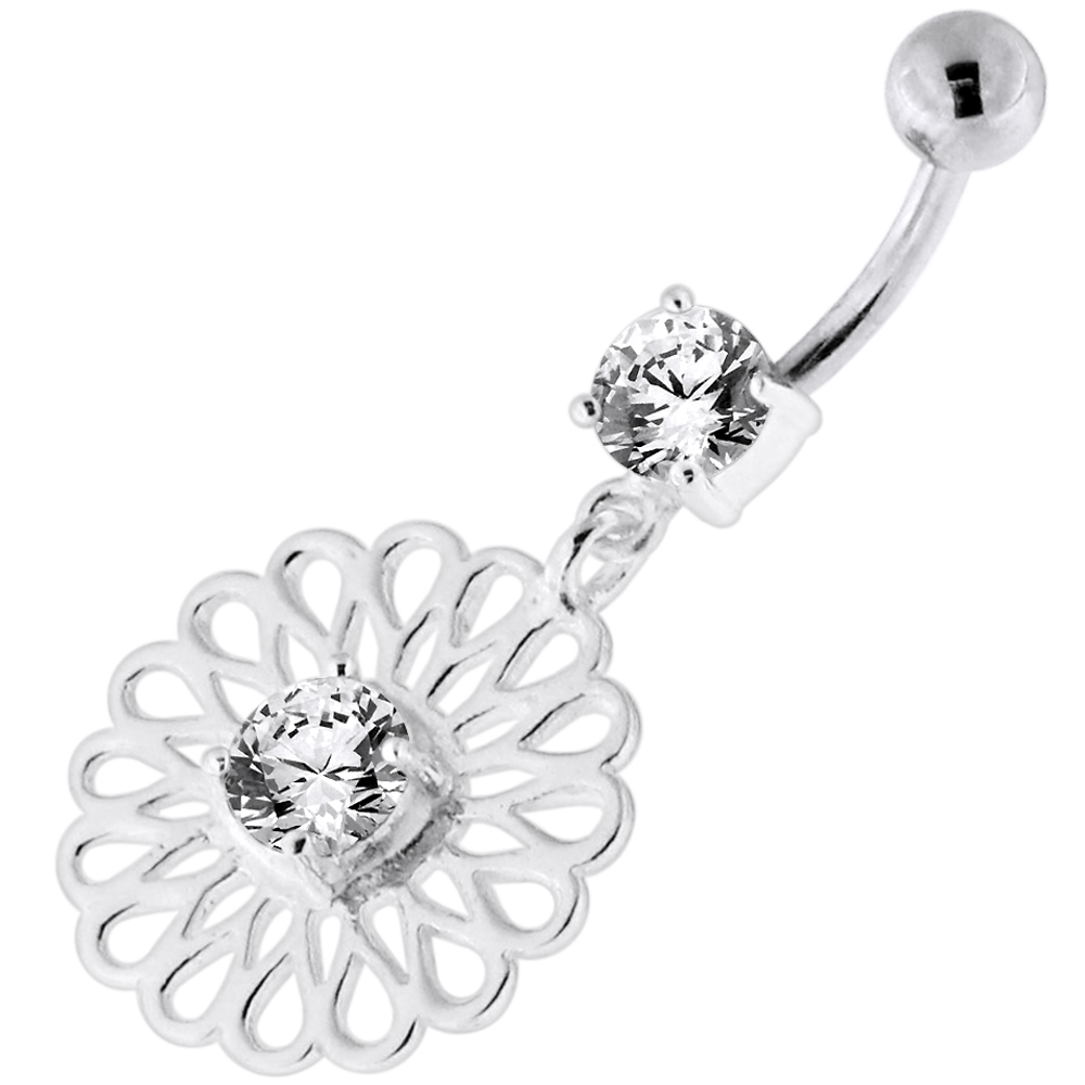 Navelpiercing - 1,6 mm - Kristall med blomma - Stål