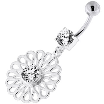Navelpiercing - 1,6 mm - Kristall med blomma - Stål
