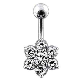 Navelpiercing - 1,6 mm - Blomma av kristaller