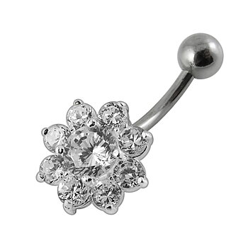 Navelpiercing - 1,6 mm - Blomma av kristaller