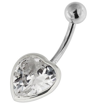 Navelpiercing - 1,6 mm - Stort hjärta - kristall - Stål