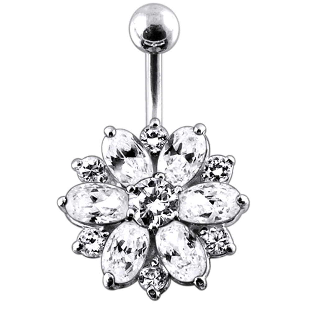 Navelpiercing - 1,6 mm - Kristall - blomma - Stål