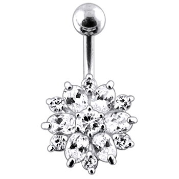 Navelpiercing - 1,6 mm - Kristall - blomma