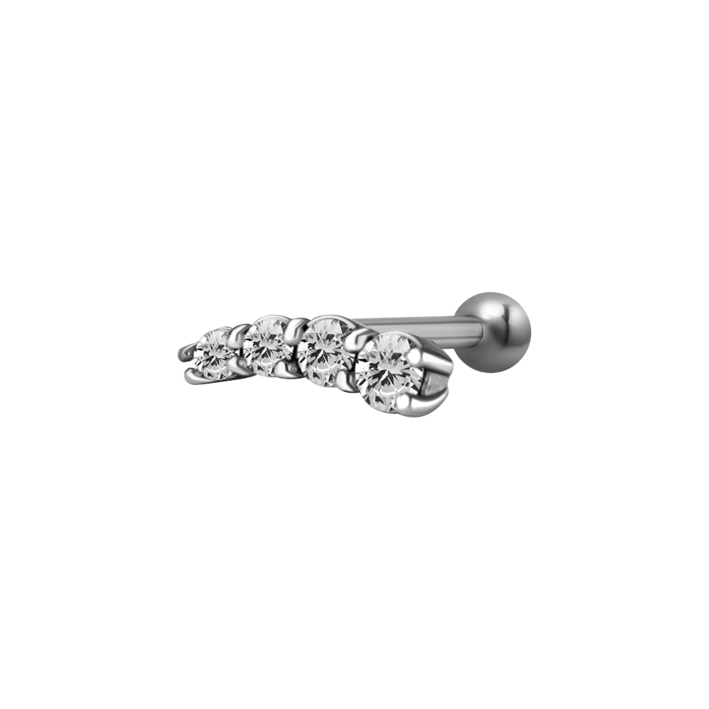 Barbell böjd modell - höger - 1,2 mm - 6 mm - vita kristaller