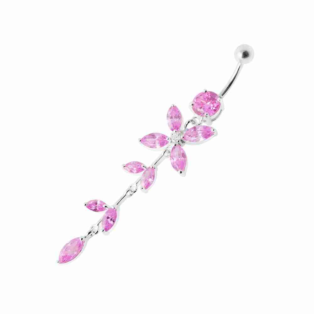 Navelpiercing - blommor med rosa kristaller