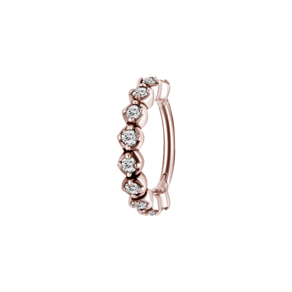 Clicker - 1,2 x 8 mm - rundad med diamantfattade kristaller - roséguld