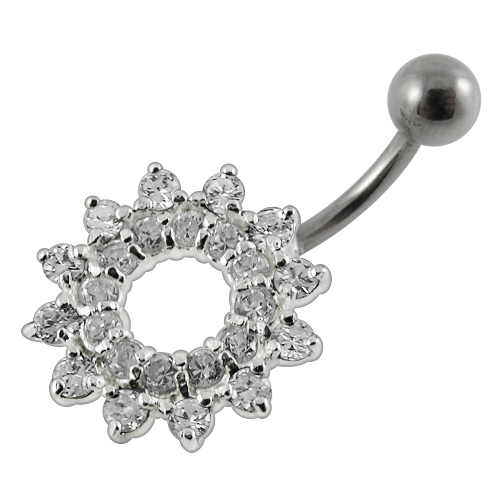 Navelpiercing - solblomma med kristaller