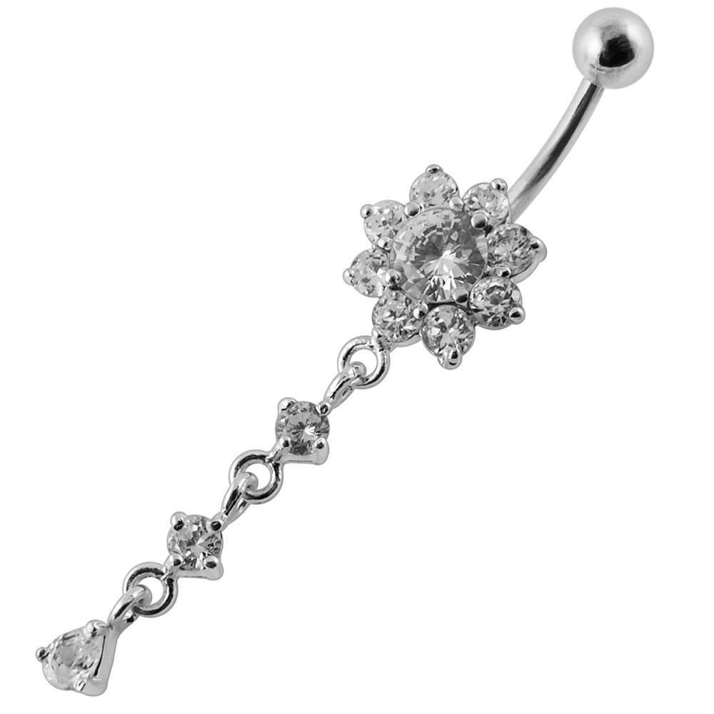 Navelpiercing - blomma med kristallhänge