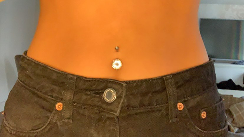 Navelpiercing - swarovskikristall - 1,6 mm - vit kristall - guld - 2