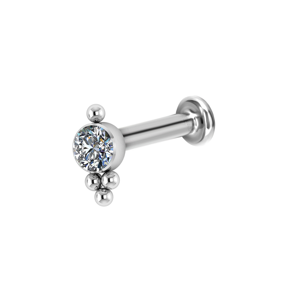 Labret mönstrad med kristall - 1,2 mm - titan- 3 mm kristall