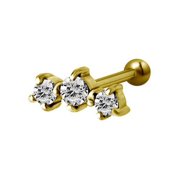 Barbell - 1,2 mm - 3 st vita kristaller - guld