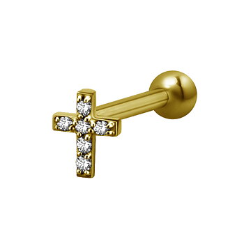 Barbell kors litet- 1,2 mm - 24K guld PVD - kristaller