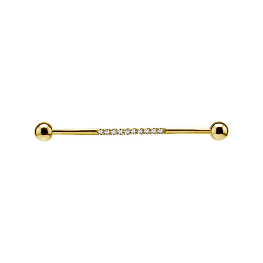 Lång barbell - 1,6 mm - guld med kristaller