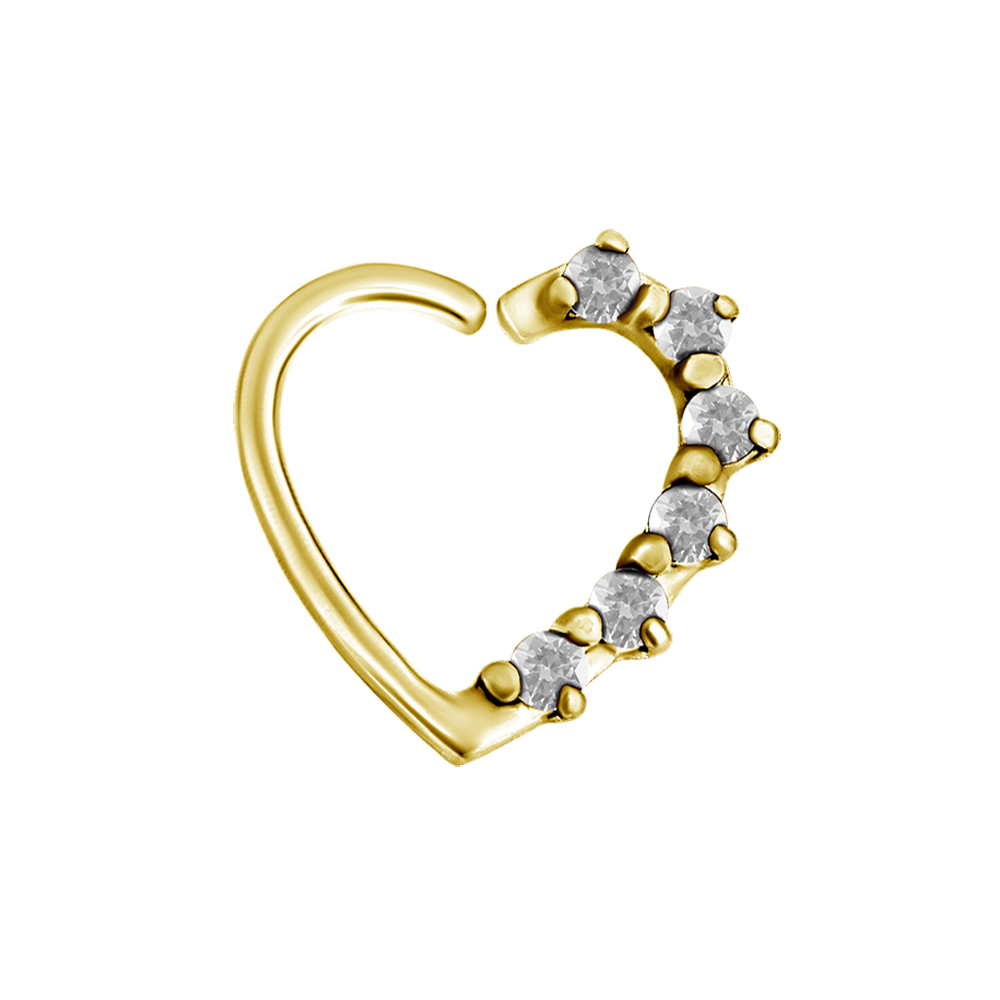 Piercingsmycke öra - 1,2 mm - vänster - hjärtform - guld - vita kristaller