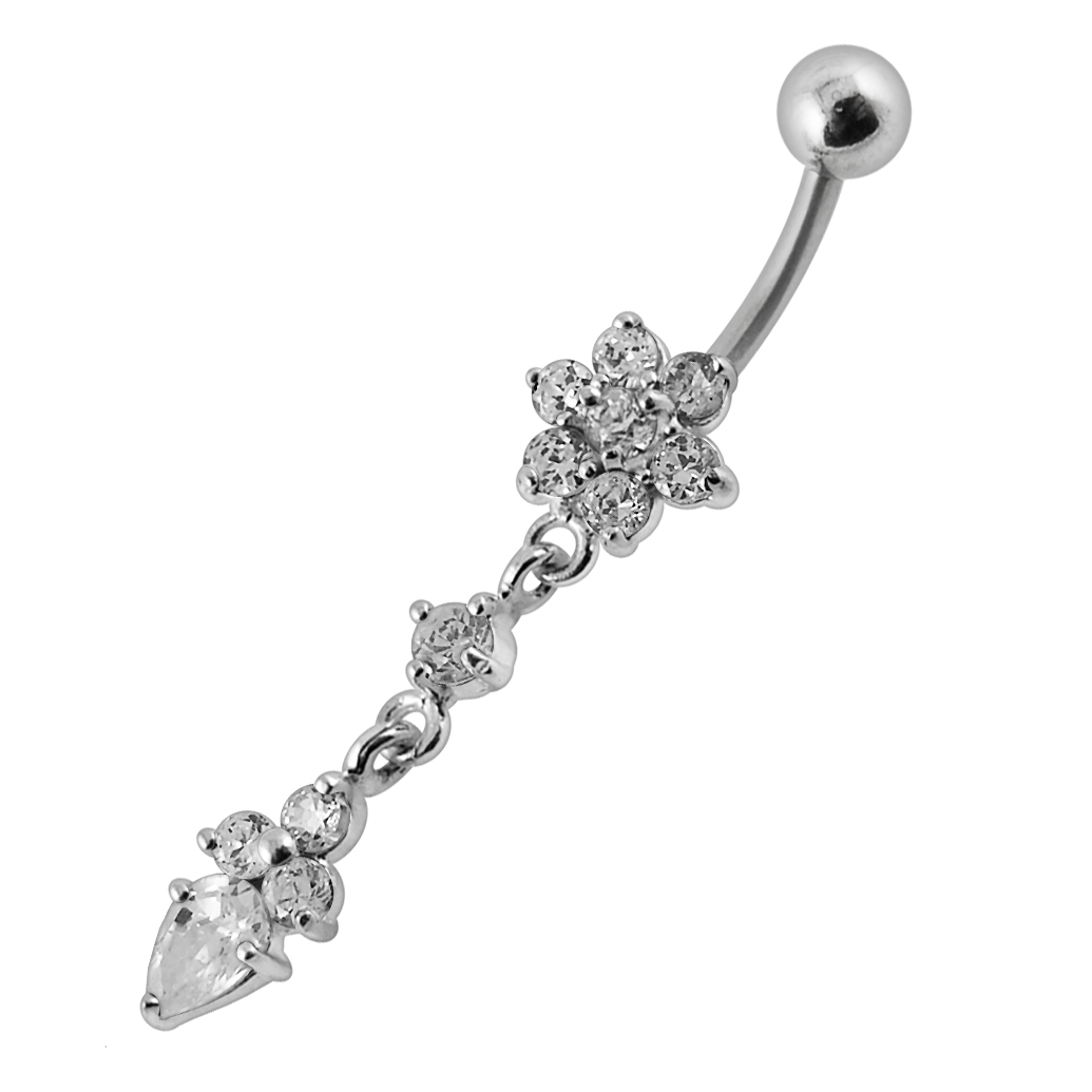 Navelpiercing - blomma med hänge kristaller