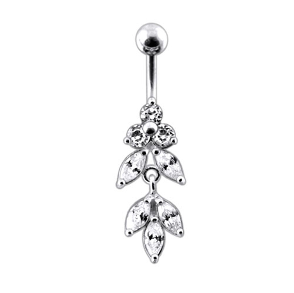 Navelpiercing - blomblad med kristaller