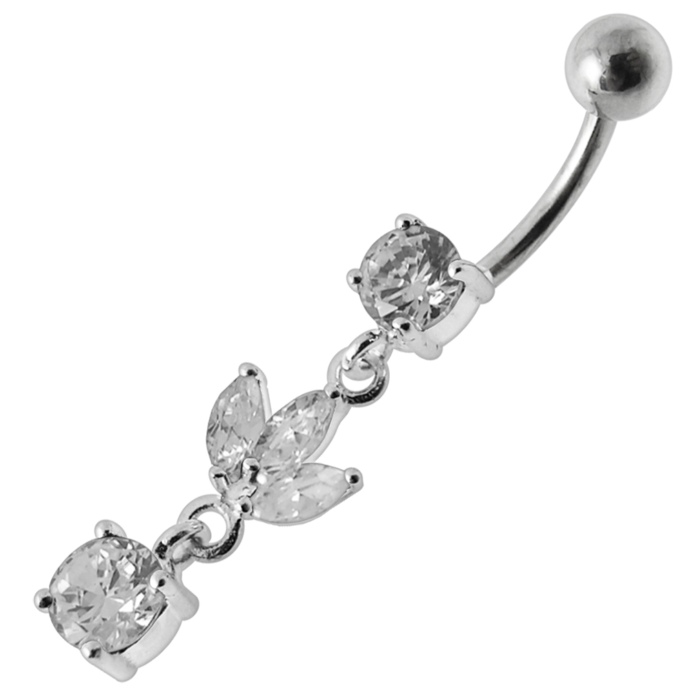 Navelpiercing - blomblad med kristaller