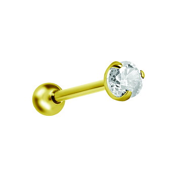 Barbell  enkel - 1,2 mm - 6 mm - 24K guld PVD 3 mm vit kristall