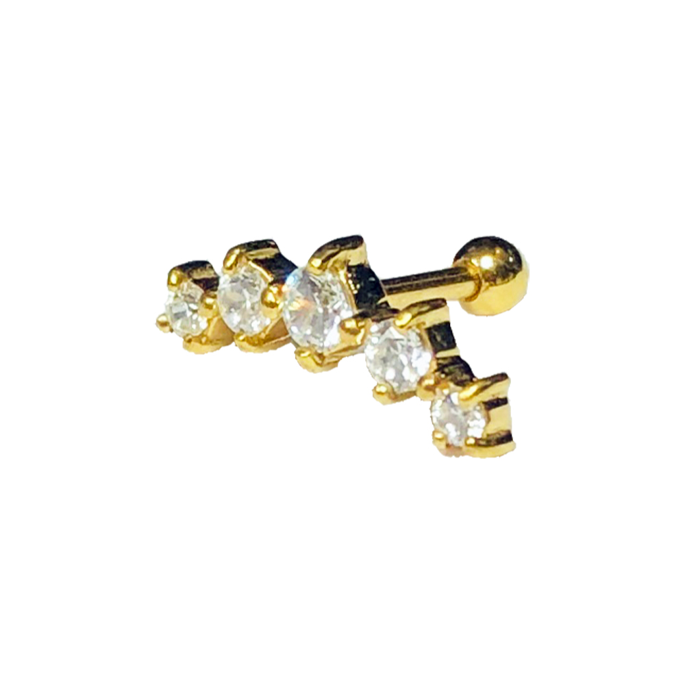Barbell - 5 st vita kristaller med diamantfattning - 24K guld PVD