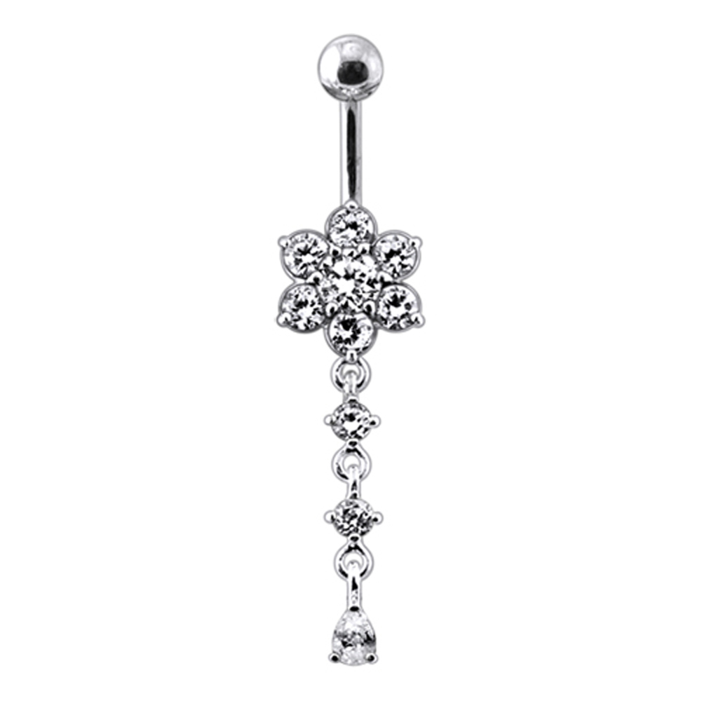 Navelpiercing - liten blomma med kristallhänge
