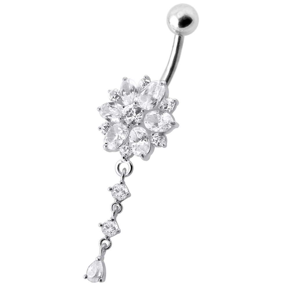 Navelpiercing - stor blomma med hänge