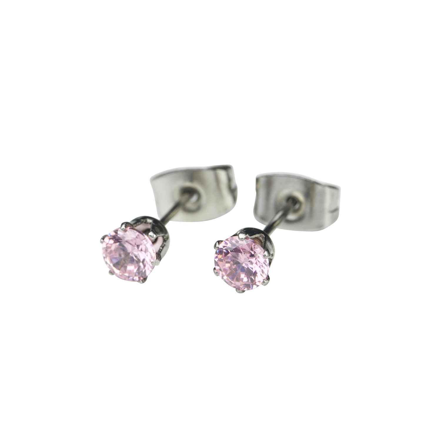 Örhänge i kirurgiskt stål med rosa kristall - 4 mm