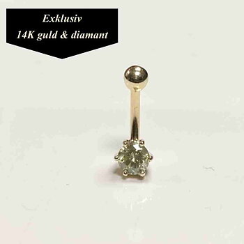 Navelpiercing - 14K guld - äkta champagnefärgad diamant - 8 mm