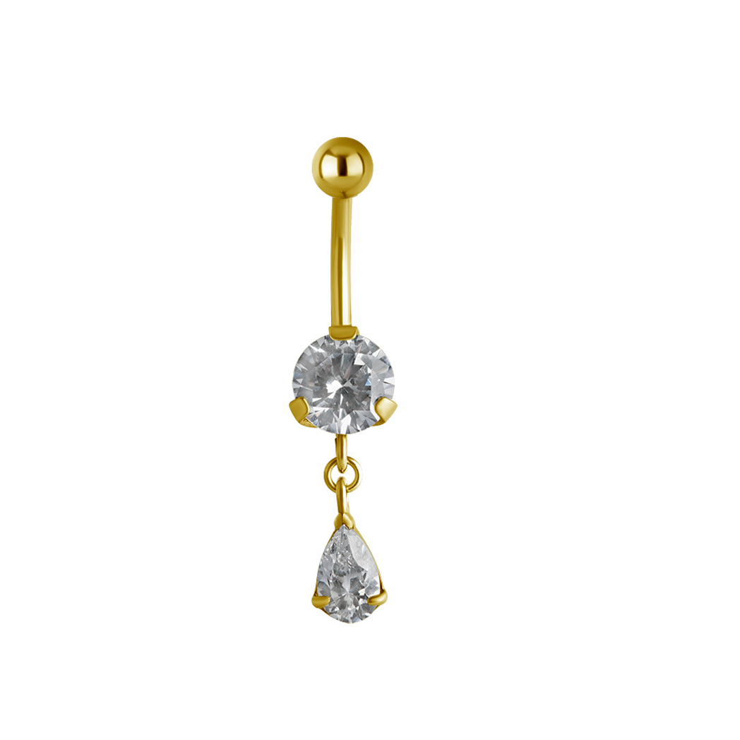 Navelpiercing - kristaller - droppform - guld PVD